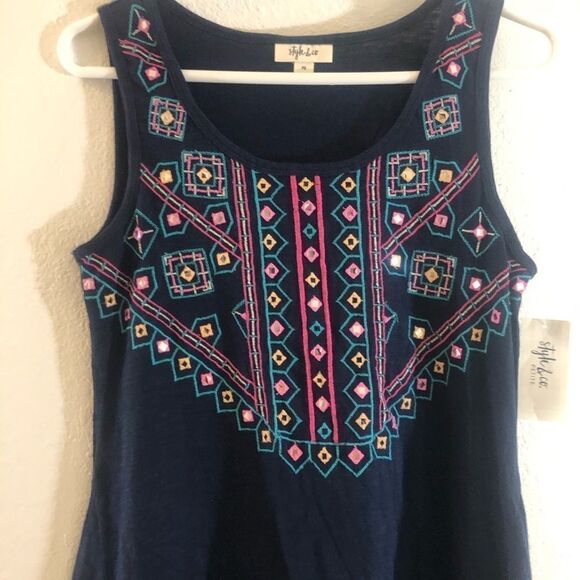 Style & Co. Petite Embroidered Ruffle-Hem Dress PS - Picture 3 of 5